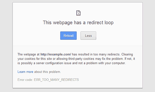 this webpage has a redirect loop
